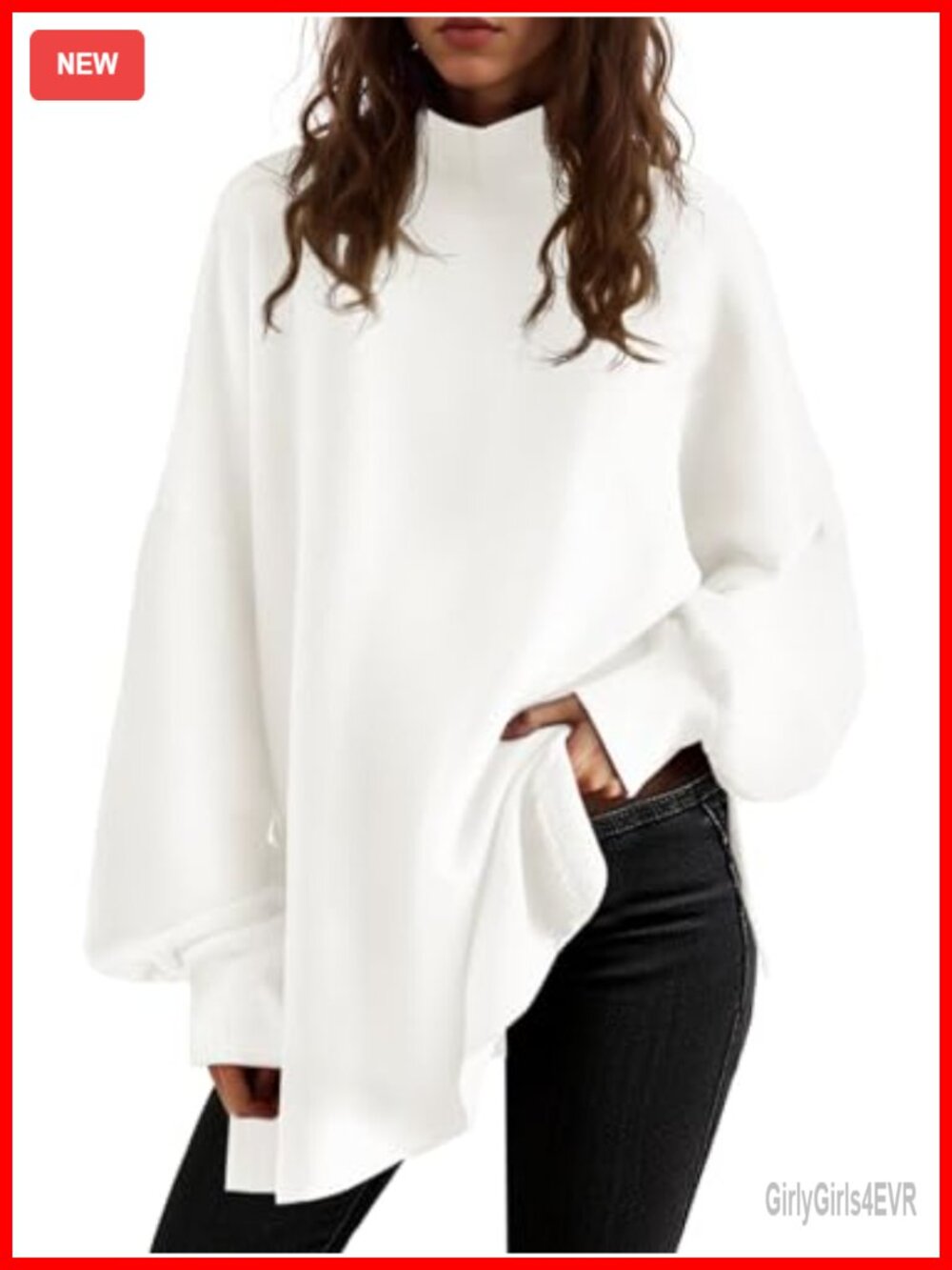Oversized Turtleneck Sweater Women Batwing Chunky Knit Tunic Pullover